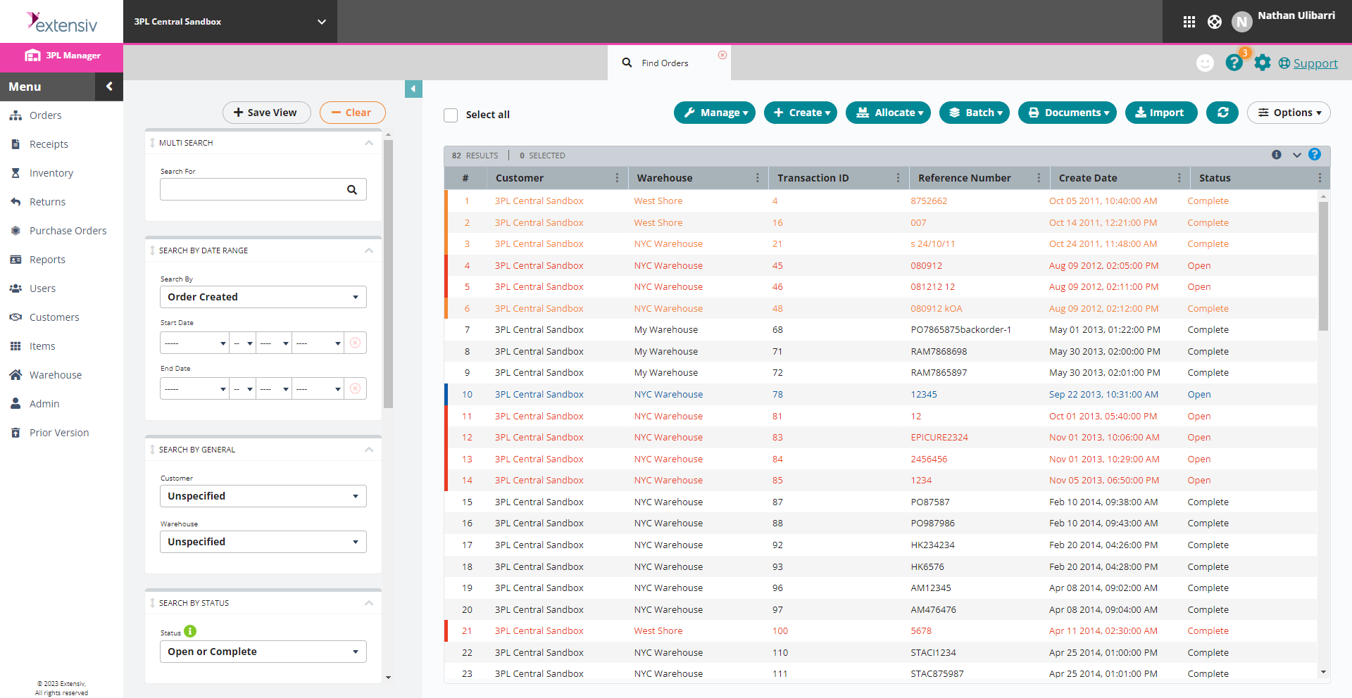 screenshot of 3PL Warehouse Manager
